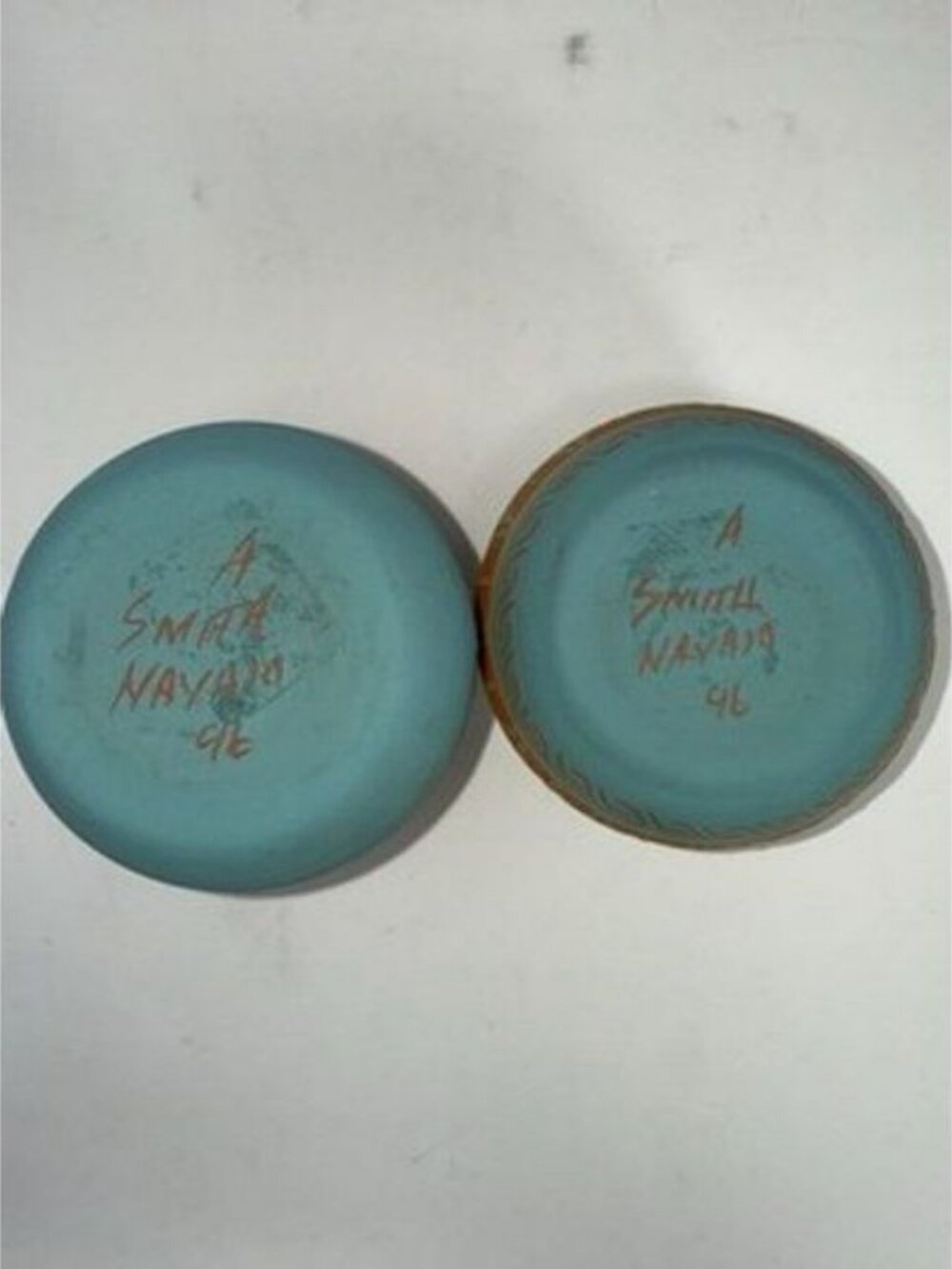2 Navajo Indian Hand Etched & Painted Clay Pottery Vases by artist A Smith - Picture 8 of 10